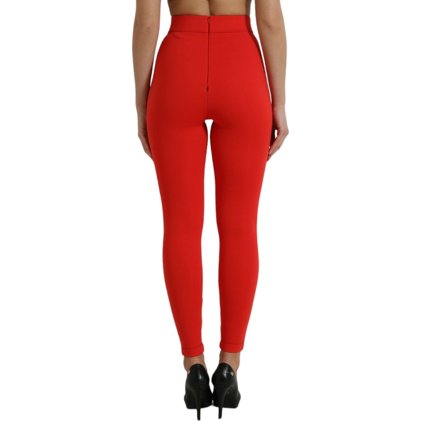 Dolce & Gabbana Red Nylon Stretch Slim Leggings Pants