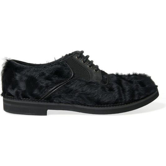 Dolce & Gabbana Black Fur Leather Lace Up Derby Dress Shoes Dolce & Gabbana