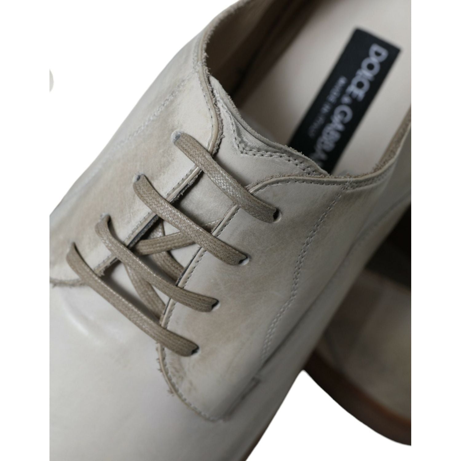 Dolce & Gabbana White Distressed Leather Derby Dress Shoes