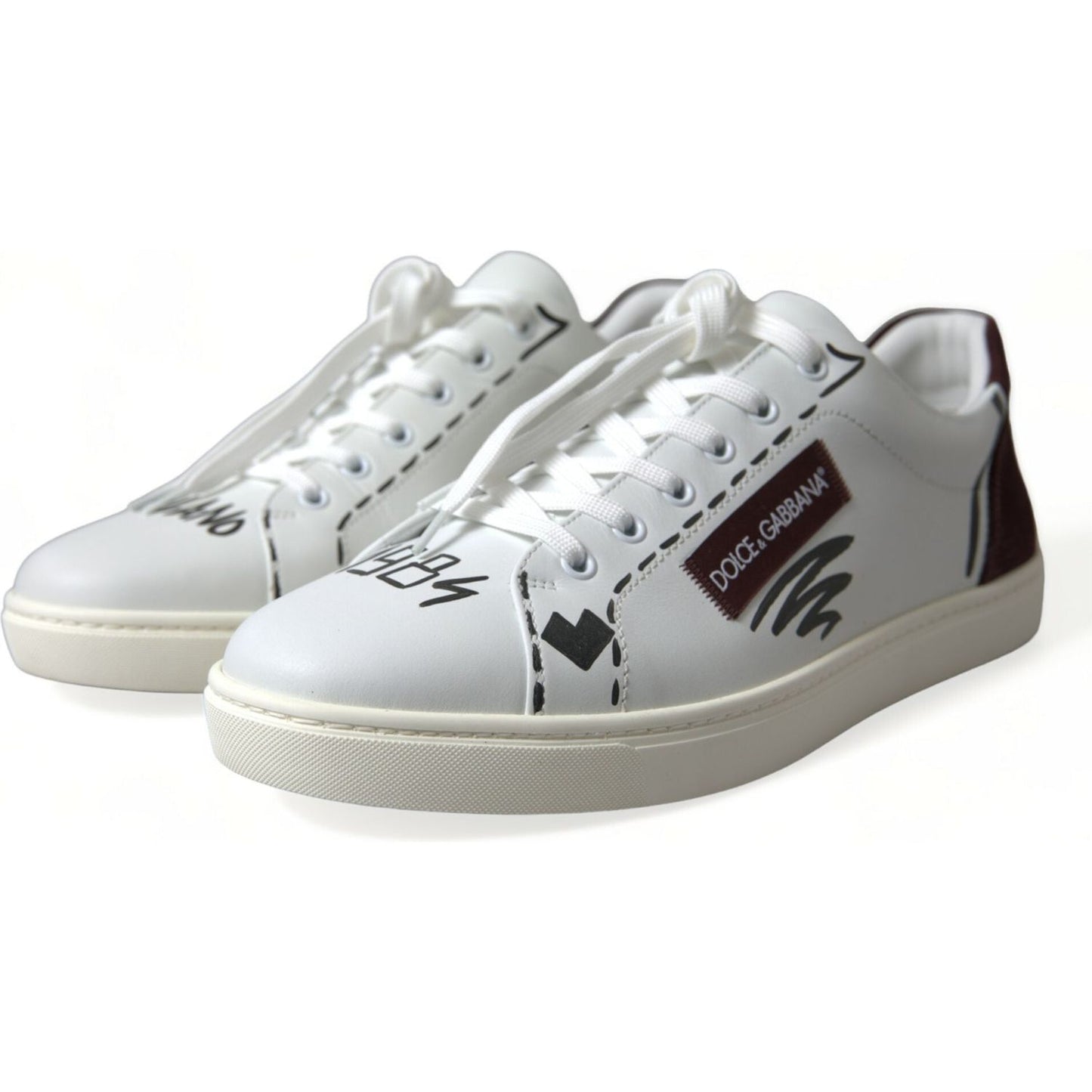 Dolce & Gabbana Exclusive White Bordeaux Low Top Sneakers Dolce & Gabbana