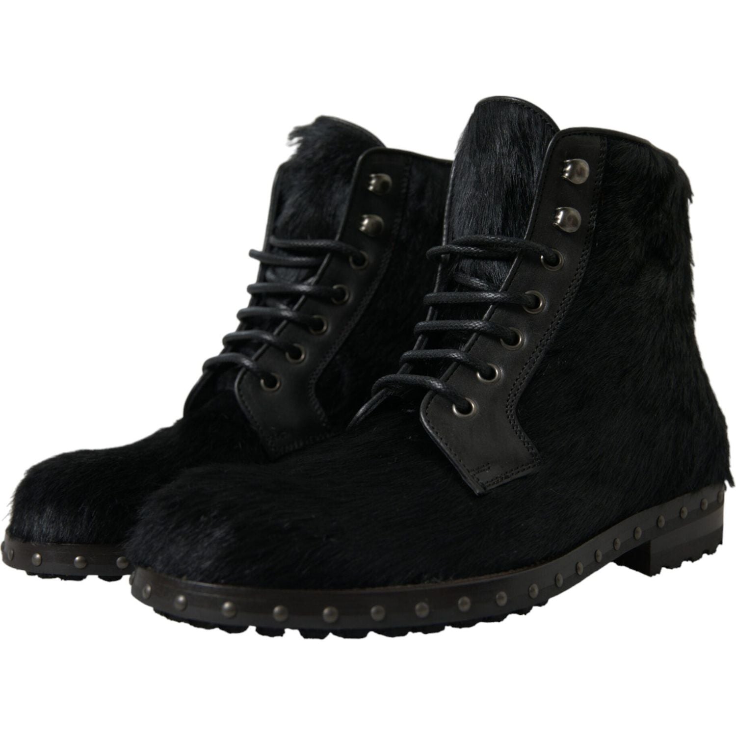 Dolce & Gabbana Black Pony Style Leather Mid Calf Boots Shoes