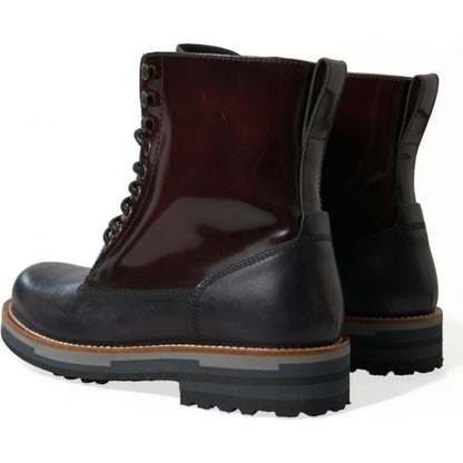 Dolce & Gabbana Black Leather Military Combat Boots Shoes