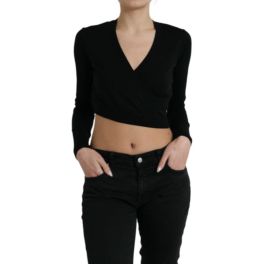 Dolce & Gabbana Black Wool V-neck Crossed Cardigan Sweater 1728,67345645728,Black,Cardigans - Sweaters - Clothing,Clothing,Dolce & Gabbana,IT42|M,Material: 100% Virgin Wool,New with tags,Sweaters - Clothing,Sweaters - Women - Clothing,Women,Women - Clothi