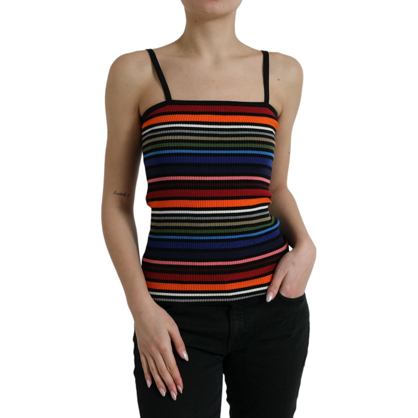 Dolce & Gabbana Multicolor Stripes Spaghetti Strap Tank Top 1728,67345645728,Clothing,Dolce & Gabbana,IT36 | XS,IT38|XS,IT40|S,IT44|L,Material: 80% Cotton 20% Polypropylene,Multicolor,New with tags,T-Shirts - Clothing,Tank Tops - T-Shirts - Clothing,Tops
