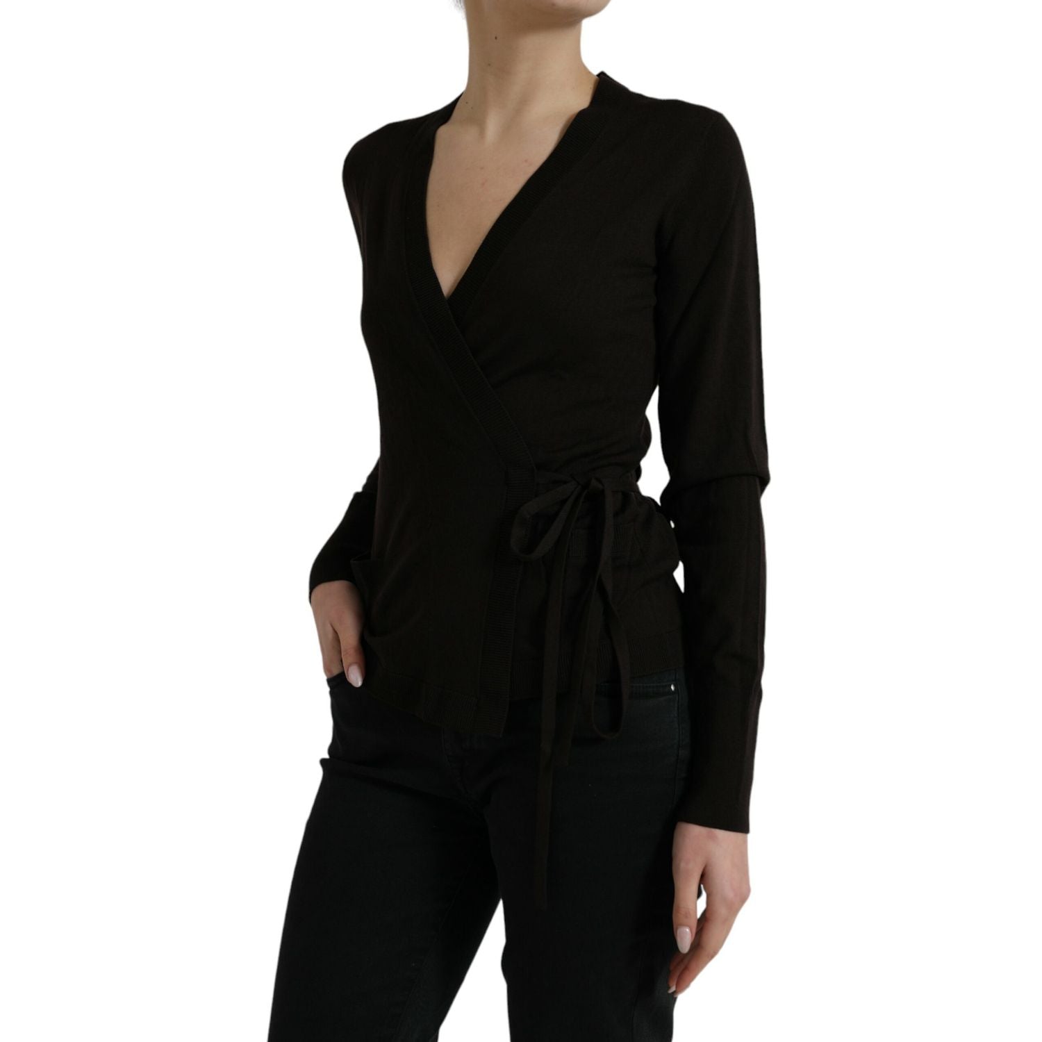 Dolce & Gabbana Black Wool V-neck Crossed Cardigan Sweater