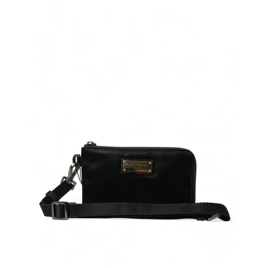 Dolce & Gabbana Black Nylon Logo Plaque Keyring Pouch Clutch Bag