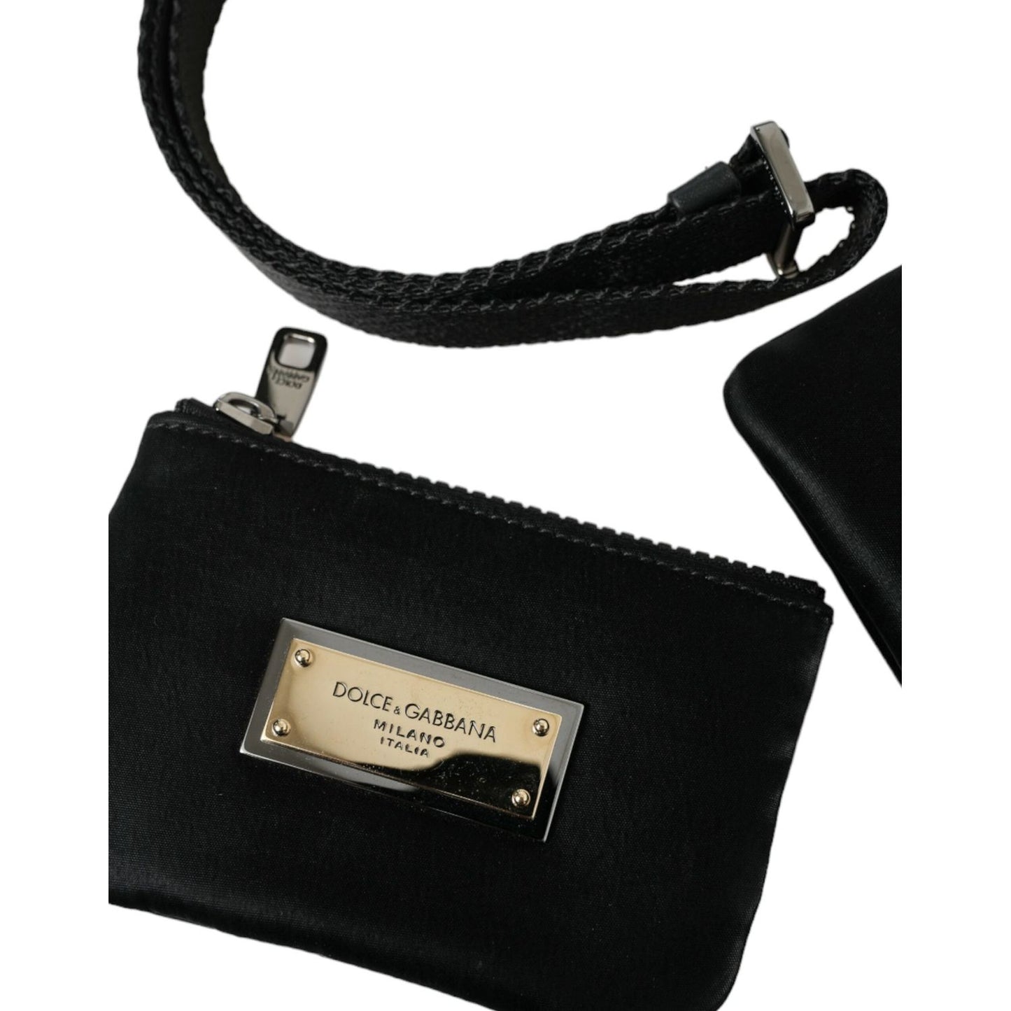 Dolce & Gabbana Elegant Black Nylon Leather Pouch with Silver Details Dolce & Gabbana