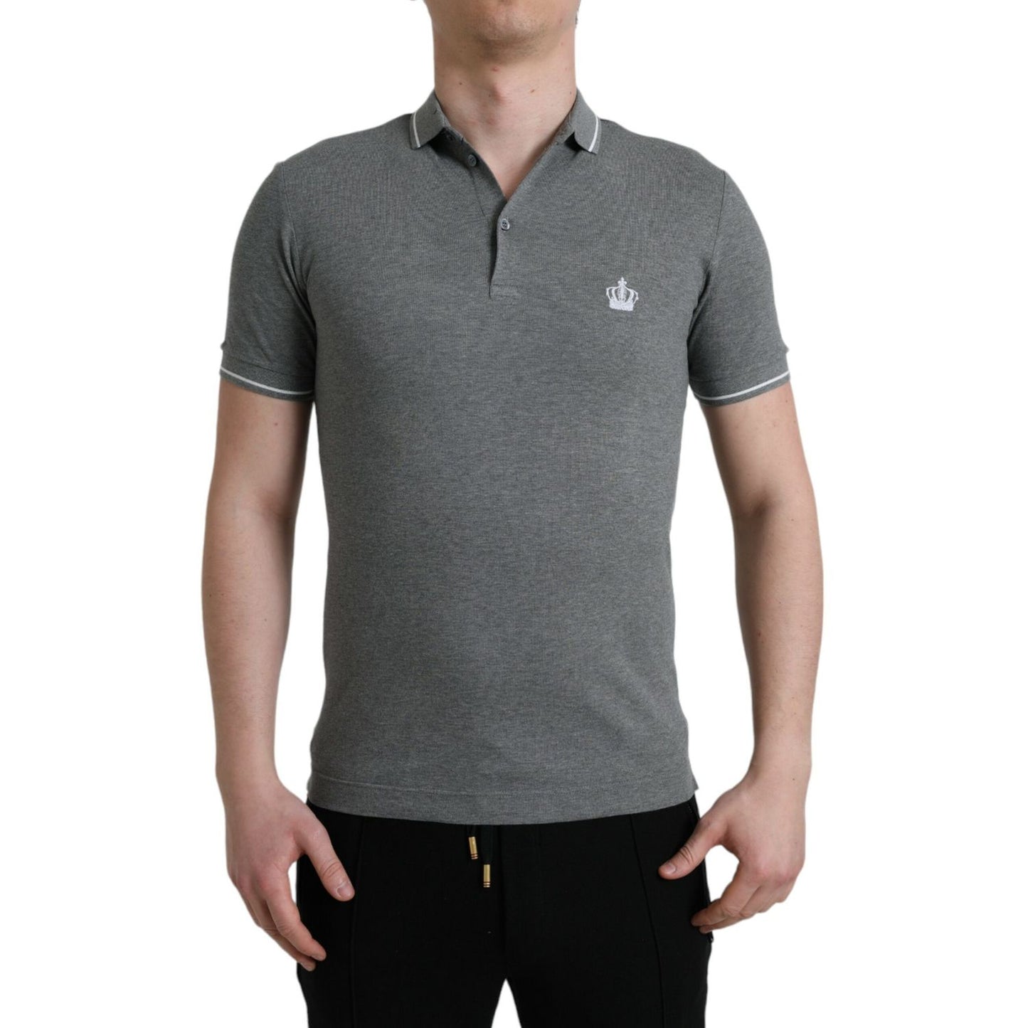 Dolce & Gabbana Gray Collared Short Sleeve Crown T-shirt