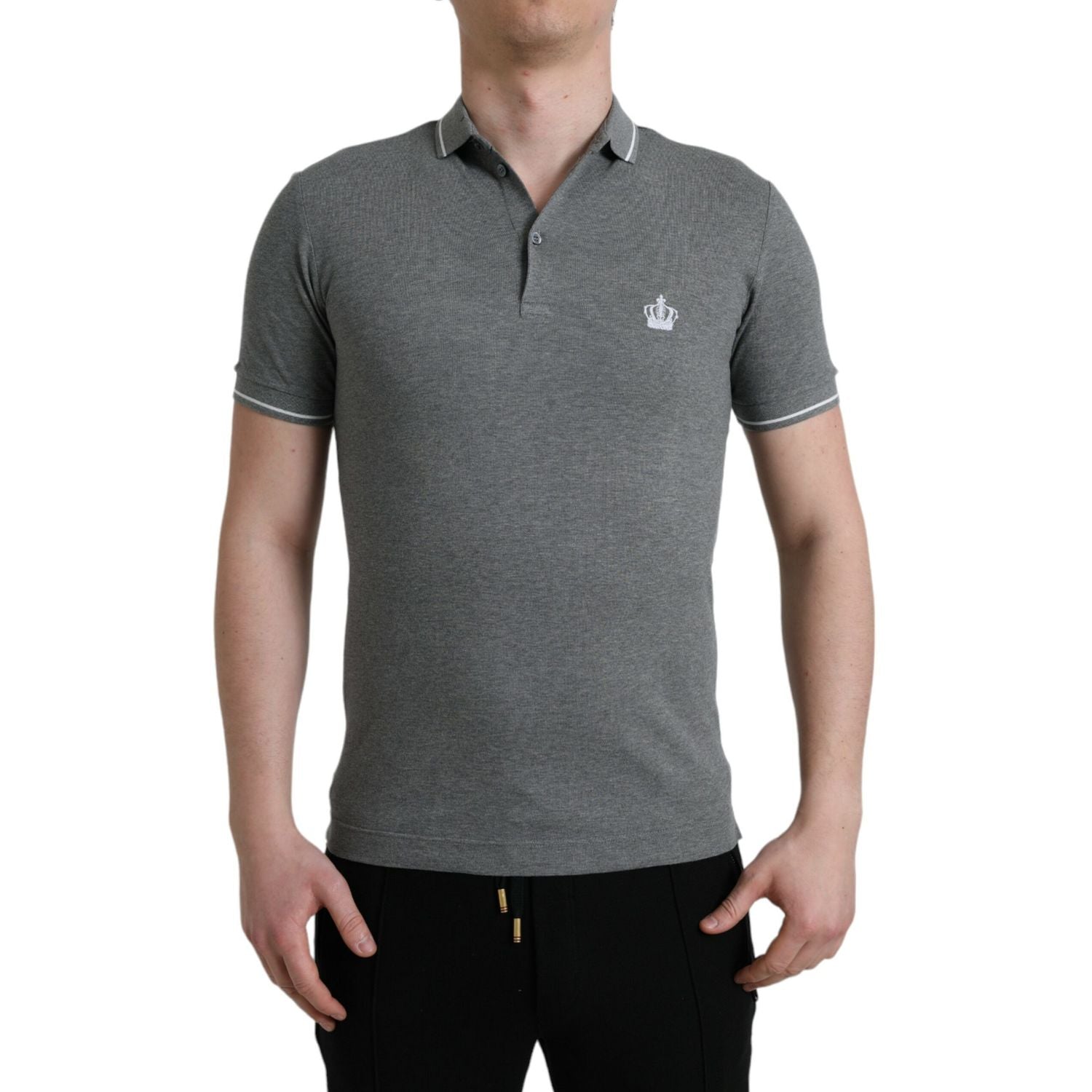 Dolce & Gabbana Gray Collared Short Sleeve Crown T-shirt