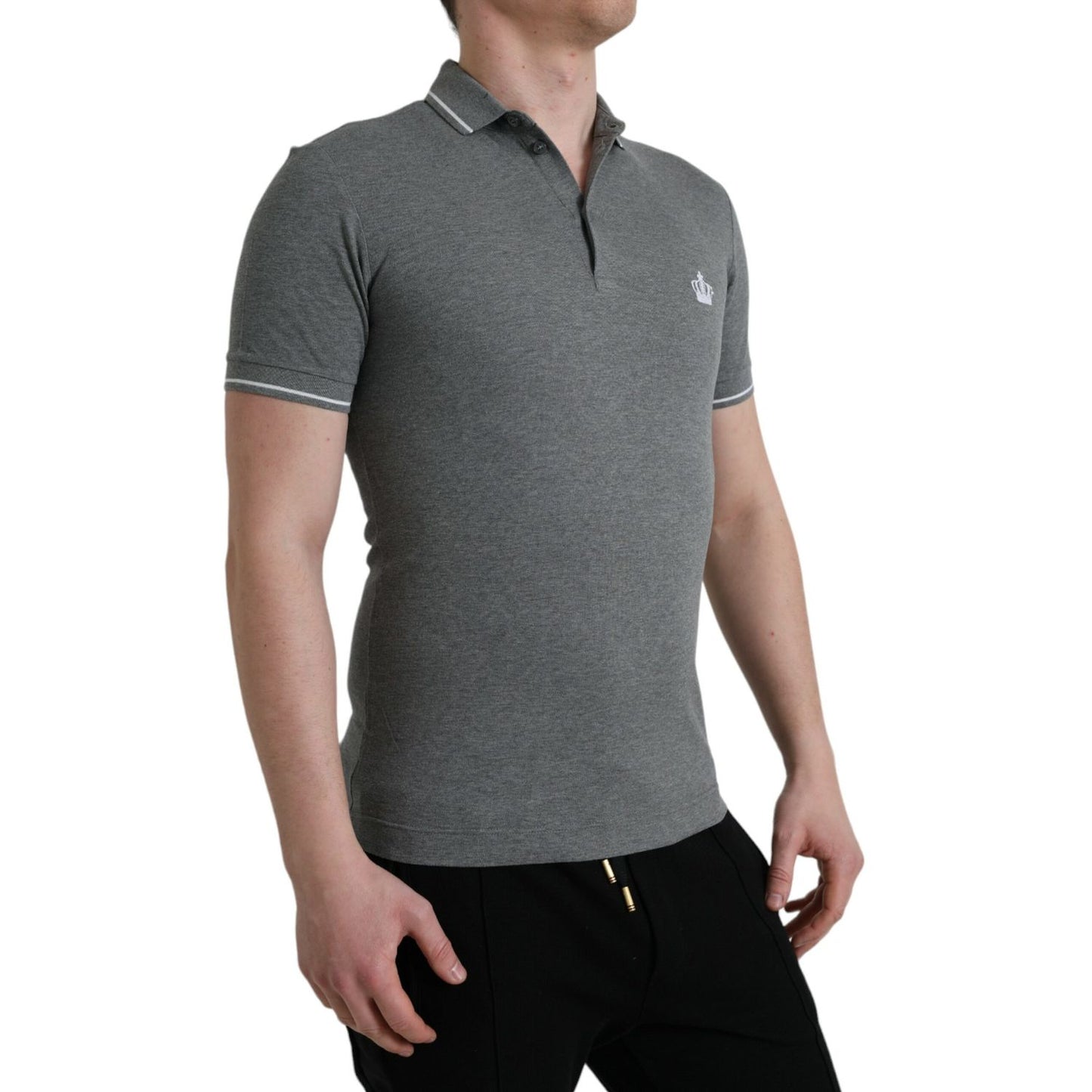 Dolce & Gabbana Gray Collared Short Sleeve Crown T-shirt
