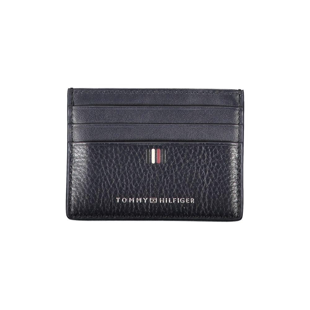 Tommy Hilfiger Sleek Blue Leather Card Holder with Contrast Details Tommy Hilfiger