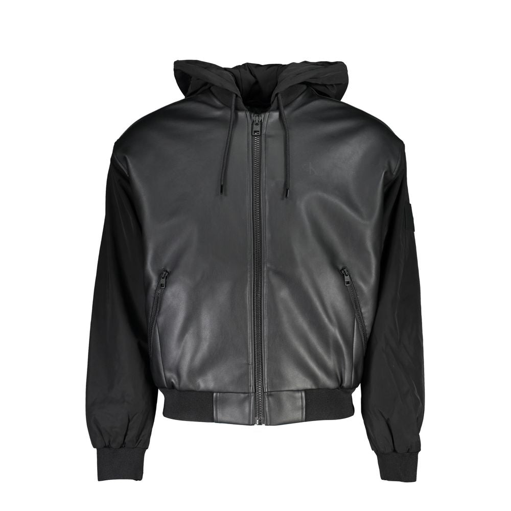 Calvin Klein Sleek Black Contrast-Trim Jacket with Hood Calvin Klein