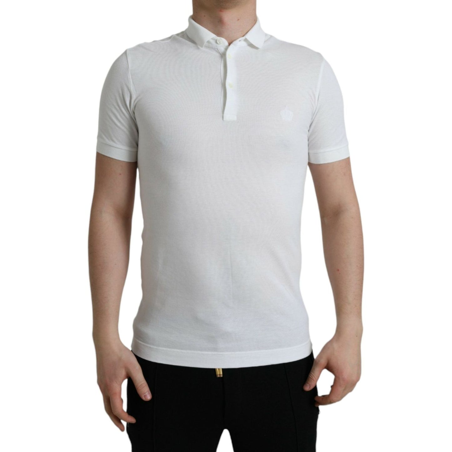 Dolce & Gabbana Crown Embroidered White Cotton Polo Dolce & Gabbana