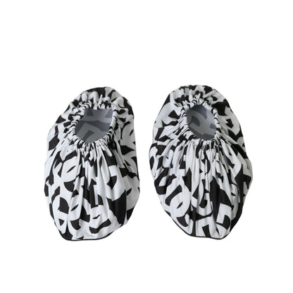 Dolce & Gabbana White Logo Print Nylon Slip On Flats Shoes 1728,67345645728,Black/White,Dolce & Gabbana,EU39/US8.5,Flat Shoes - Women - Shoes,Flats - Shoes,Material: Nylon,New with tags,Shoes,Slides - Flats - Shoes,Women,Women - Shoes