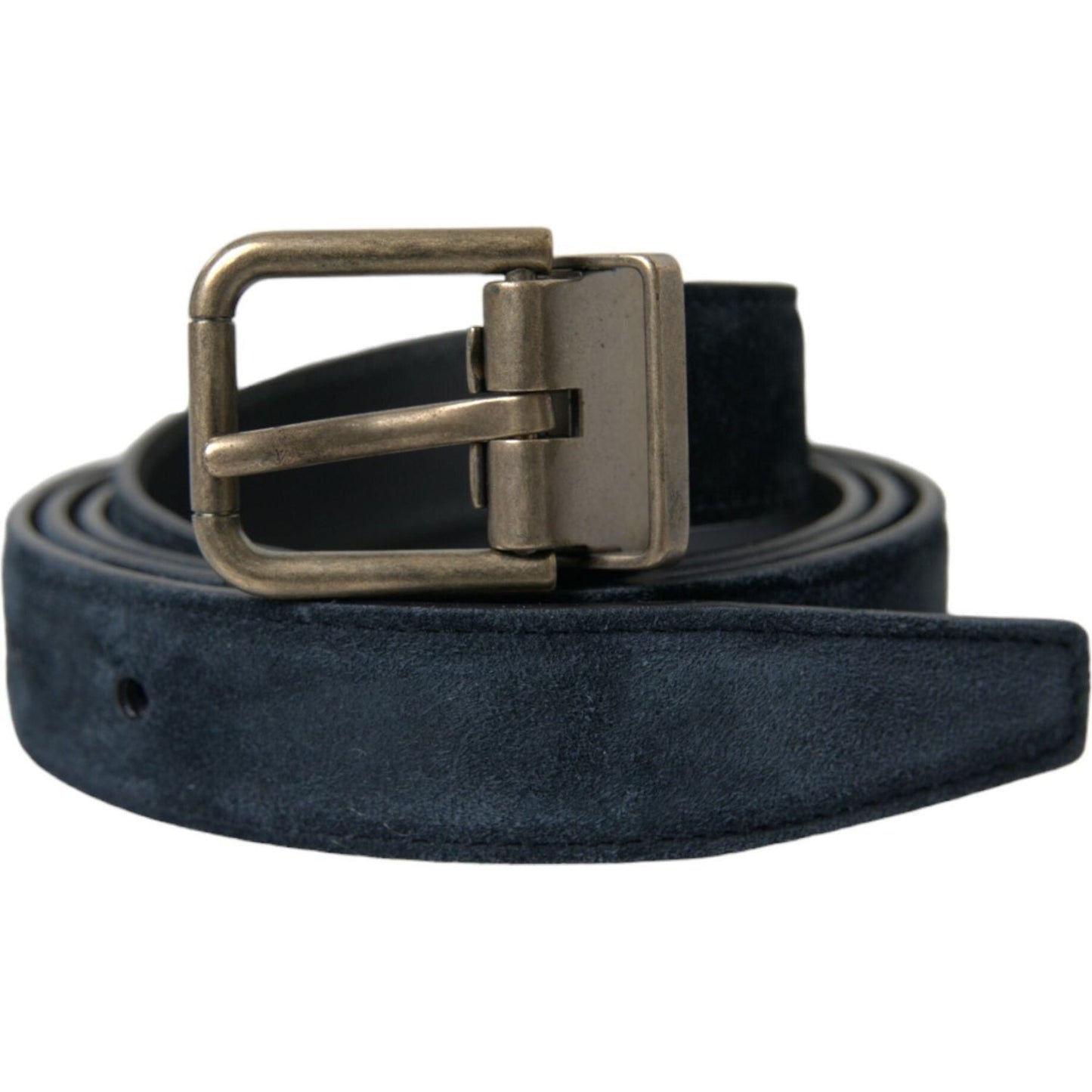 Dolce & Gabbana Blue Suede Leather Gold Metal Buckle Belt