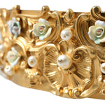 Dolce & Gabbana Elegant Gold-Tone Faux Pearl Floral Belt Dolce & Gabbana Dark Khaki