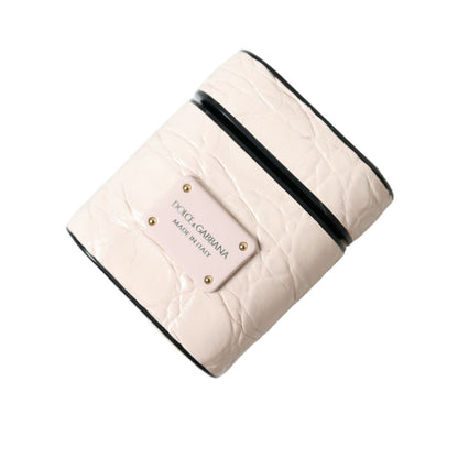 Dolce & Gabbana Light Pink Calf Leather Metal Logo Plaque Airpods Case
