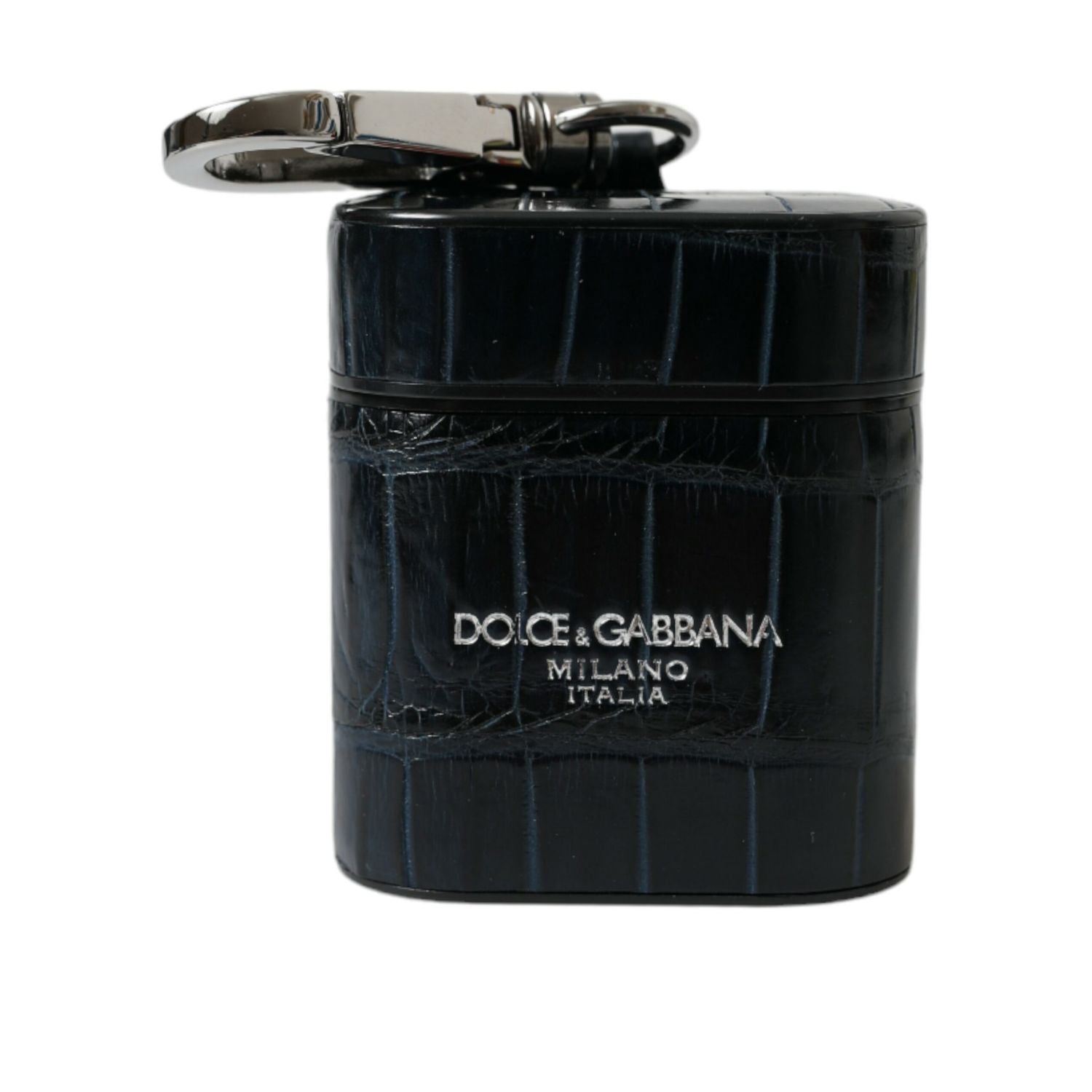 Dolce & Gabbana Black Crocodile Leather Silver Metal Logo Airpods Case