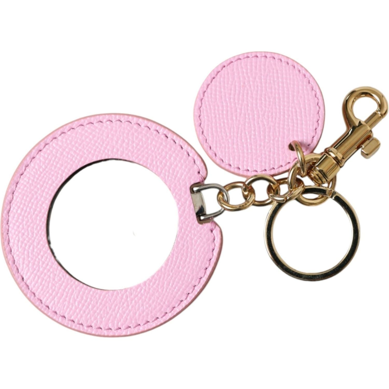 Dolce & Gabbana Pink Calf Leather Gold Metal Logo Print Keyring Keychain