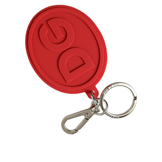 Dolce & Gabbana Red Rubber DG Logo Silver Brass Metal Keyring Keychain 1728,67345645728,Accessories,Dolce & Gabbana,Keychains - Other Accessories - Accessories,Keychains - Women - Accessories,Material: Brass,New with tags,Other Accessories - Accessories,R