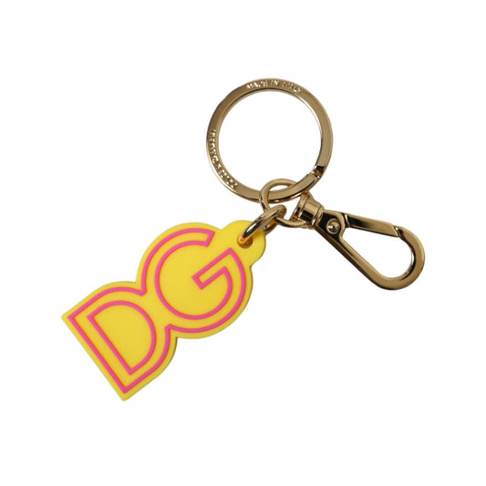 Dolce & Gabbana Yellow Rubber Gold Tone Metal DG Logo Keyring Keychain 1728,67345645728,Accessories,Dolce & Gabbana,Keychains - Other Accessories - Accessories,Keychains - Women - Accessories,Material: 40% Zamak 40% PVC 15% Steel 5% Brass,New with tags,Ot