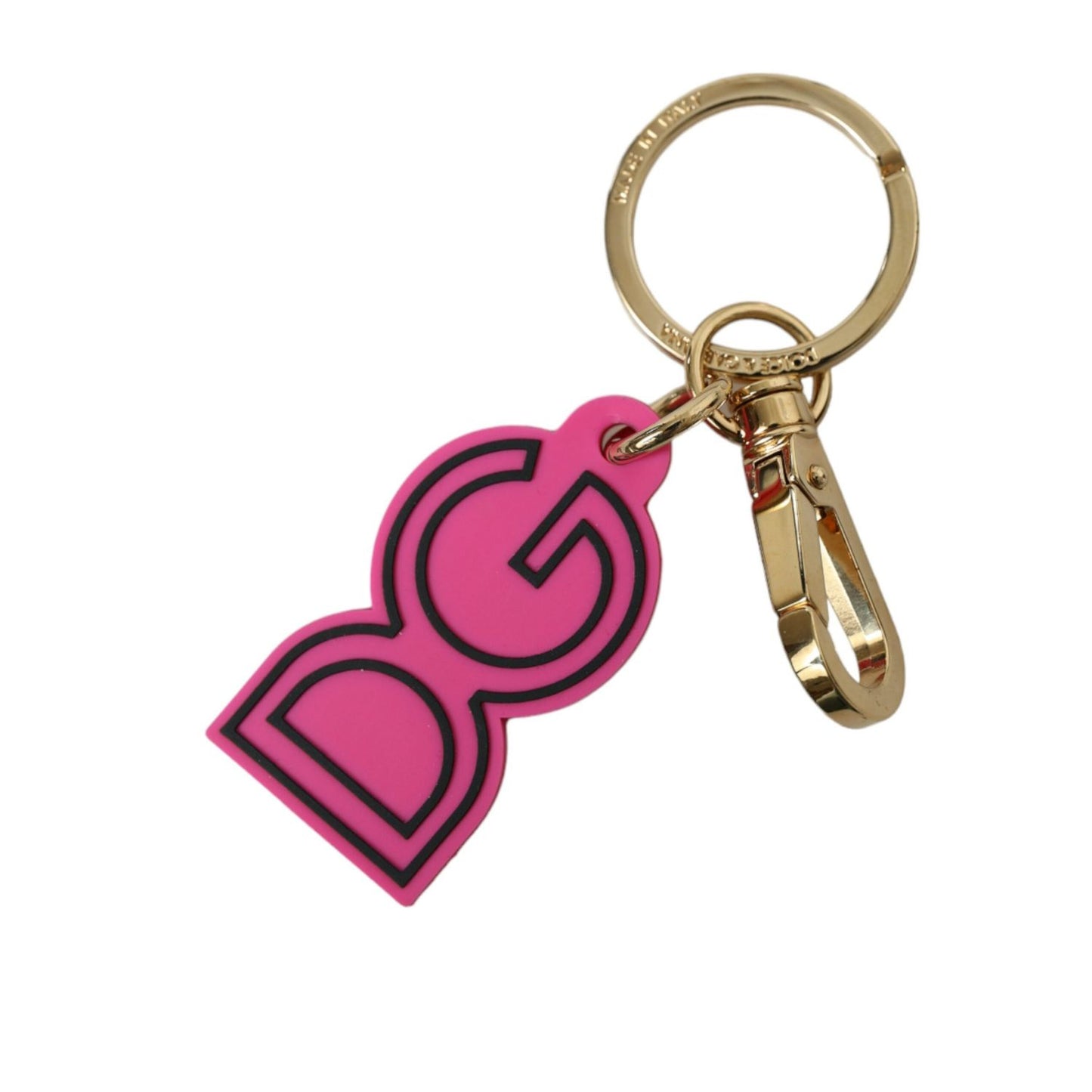 Dolce & Gabbana Pink Rubber Gold Tone Metal DG Logo Keyring Keychain 1728,67345645728,Accessories,Dolce & Gabbana,Gold and Pink,Keychains - Other Accessories - Accessories,Keychains - Women - Accessories,Material: 40% Zamak 40% PVC 15% Steel 5% Brass,New