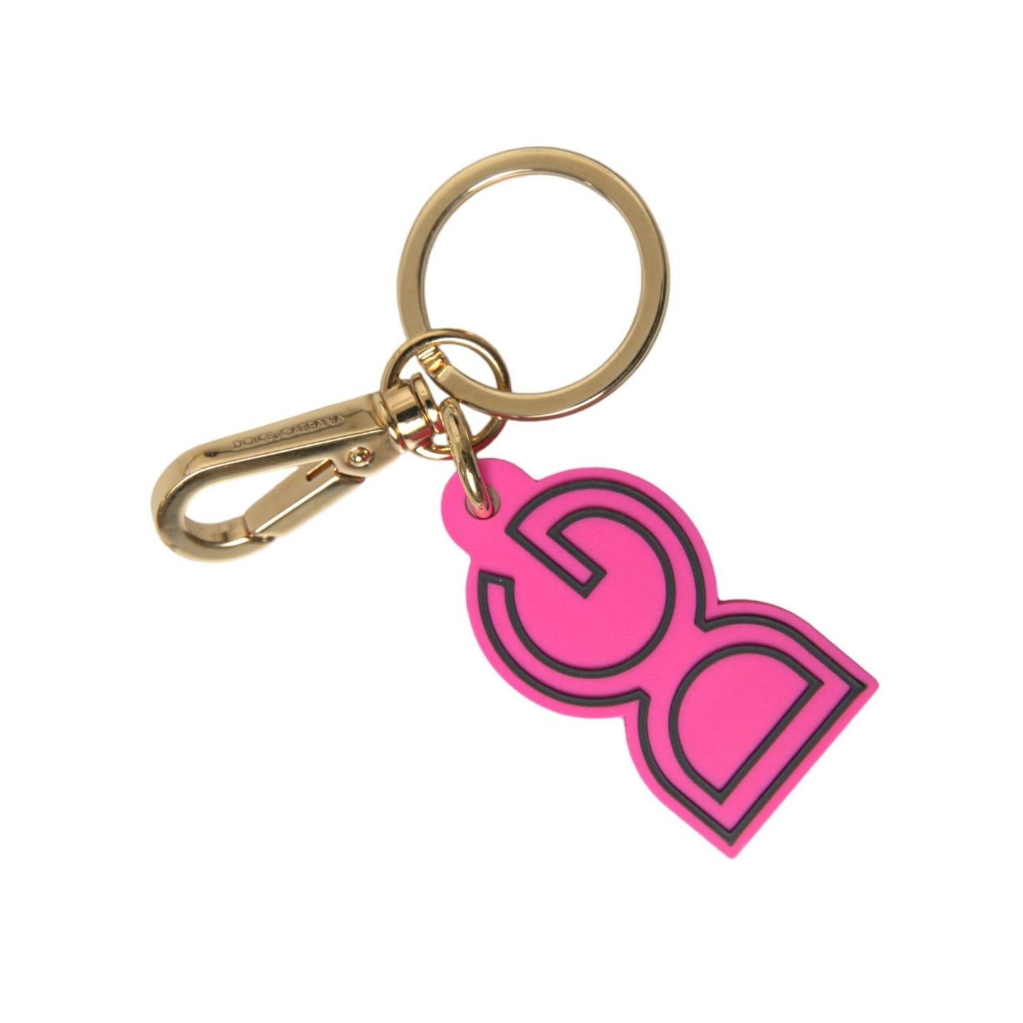 Dolce & Gabbana Pink Rubber Gold Tone Metal DG Logo Keyring Keychain 1728,67345645728,Accessories,Dolce & Gabbana,Gold and Pink,Keychains - Other Accessories - Accessories,Keychains - Women - Accessories,Material: 40% Zamak 40% PVC 15% Steel 5% Brass,New