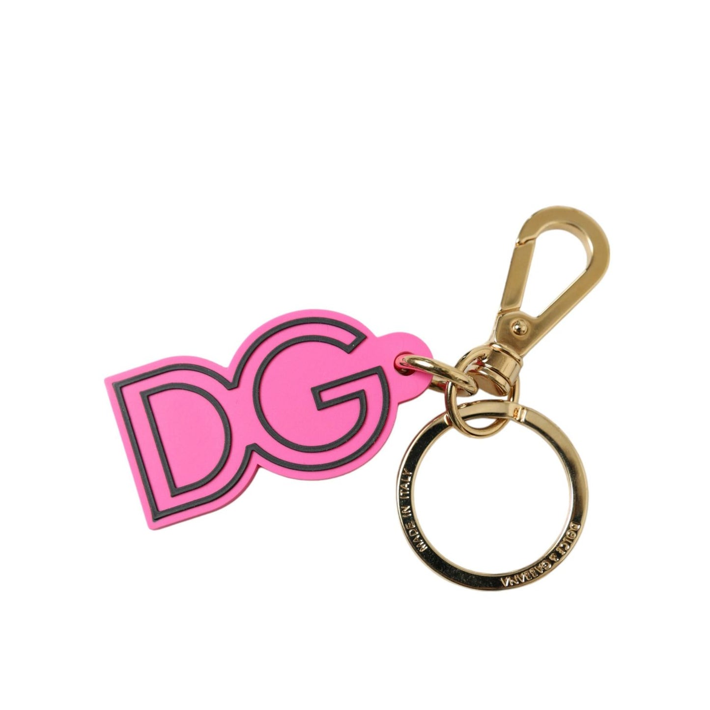 Dolce & Gabbana Pink Rubber Gold Tone Metal DG Logo Keyring Keychain 1728,67345645728,Accessories,Dolce & Gabbana,Gold and Pink,Keychains - Other Accessories - Accessories,Keychains - Women - Accessories,Material: 40% Zamak 40% PVC 15% Steel 5% Brass,New