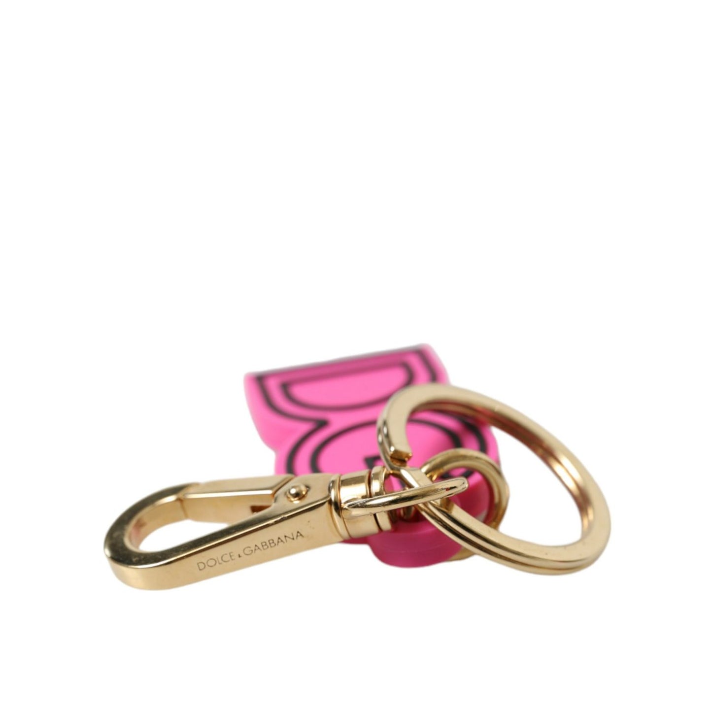 Dolce & Gabbana Pink Rubber Gold Tone Metal DG Logo Keyring Keychain 1728,67345645728,Accessories,Dolce & Gabbana,Gold and Pink,Keychains - Other Accessories - Accessories,Keychains - Women - Accessories,Material: 40% Zamak 40% PVC 15% Steel 5% Brass,New