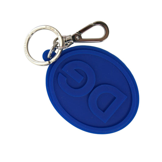 Dolce & Gabbana Blue Rubber DG Logo Silver Brass Metal Keyring Keychain 1728,67345645728,Accessories,Blue,Dolce & Gabbana,Keychains - Other Accessories - Accessories,Keychains - Women - Accessories,Material: Brass,New with tags,Other Accessories - Accesso