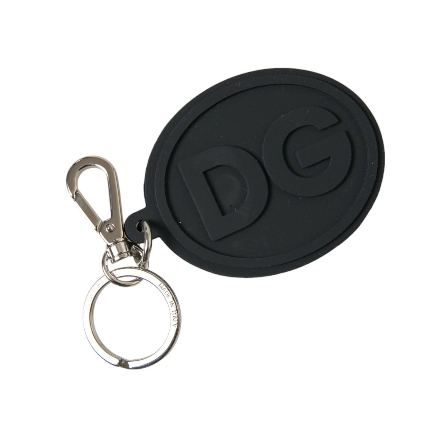 Dolce & Gabbana Black Rubber DG Logo Silver Brass Metal Keyring Keychain 1728,67345645728,Accessories,Black | Silver,Dolce & Gabbana,Keychains - Other Accessories - Accessories,Keychains - Women - Accessories,Material: Brass,New with tags,Other Accessorie