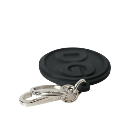 Dolce & Gabbana Black Rubber DG Logo Silver Brass Metal Keyring Keychain 1728,67345645728,Accessories,Black | Silver,Dolce & Gabbana,Keychains - Other Accessories - Accessories,Keychains - Women - Accessories,Material: Brass,New with tags,Other Accessorie