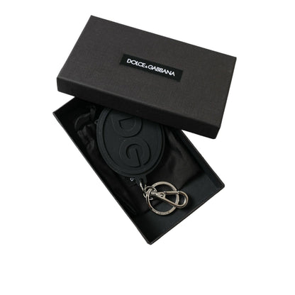Dolce & Gabbana Black Rubber DG Logo Silver Brass Metal Keyring Keychain 1728,67345645728,Accessories,Black | Silver,Dolce & Gabbana,Keychains - Other Accessories - Accessories,Keychains - Women - Accessories,Material: Brass,New with tags,Other Accessorie