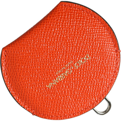Dolce & Gabbana Orange Calfskin Leather Round Logo Hand Mirror Holder Dolce & Gabbana