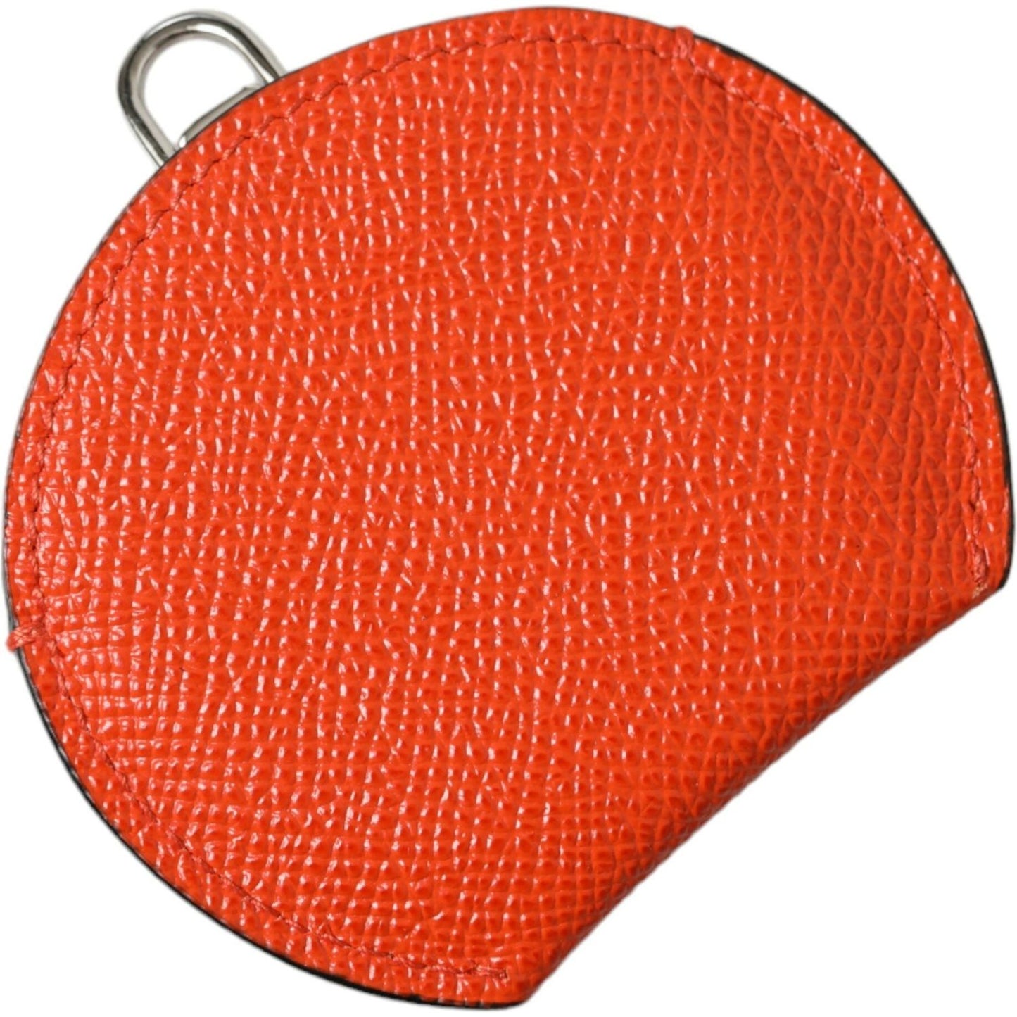 Dolce & Gabbana Orange Calfskin Leather Round Logo Hand Mirror Holder Dolce & Gabbana