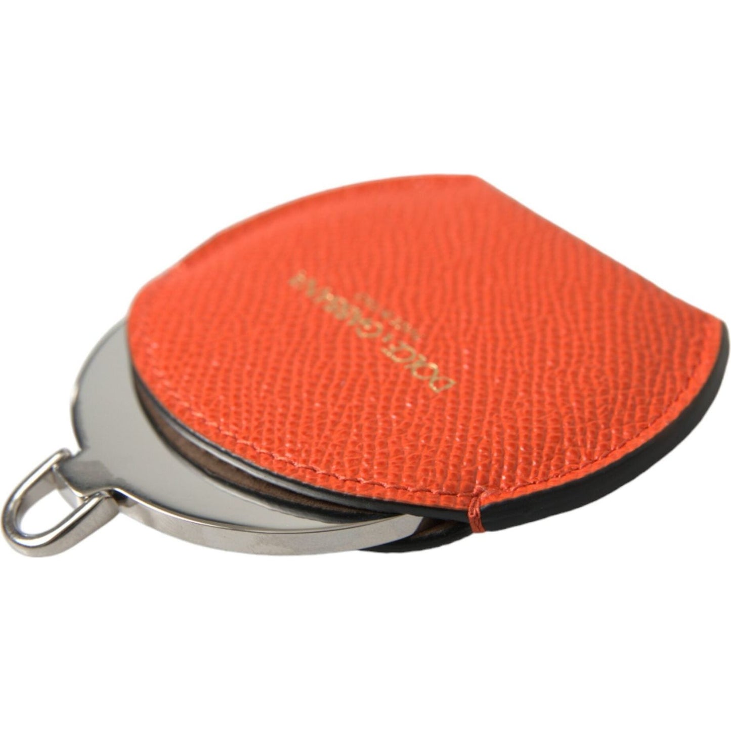 Dolce & Gabbana Orange Calfskin Leather Round Logo Hand Mirror Holder Dolce & Gabbana