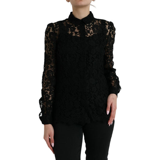 Dolce & Gabbana Black Floral Lace Long Sleeves Blouse Top Dolce & Gabbana