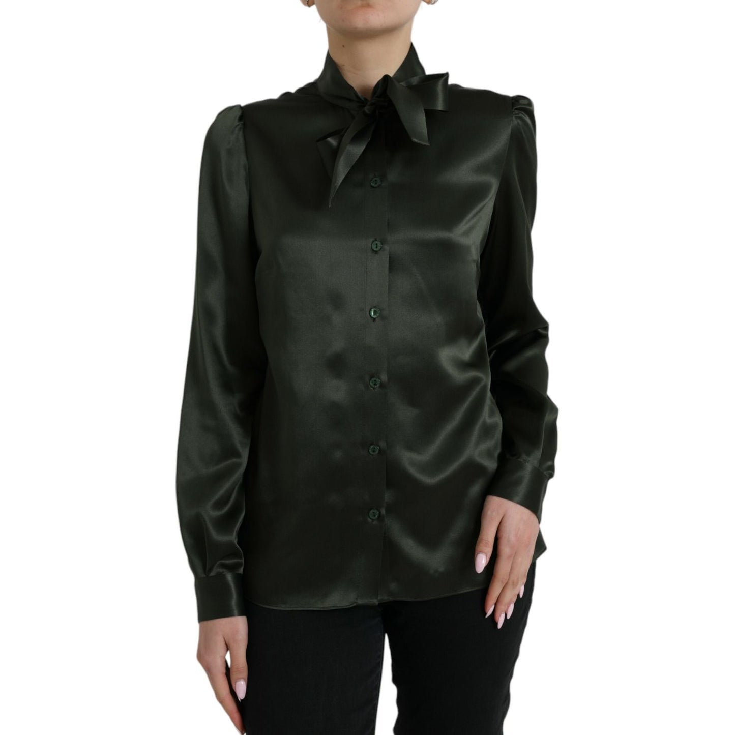Dolce & Gabbana Gray Long Sleeves Ascot Collar Blouse Top