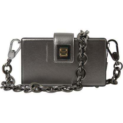 Dolce & Gabbana Metallic Gray Calfskin Leather DG BOX Shoulder Bag Dolce & Gabbana