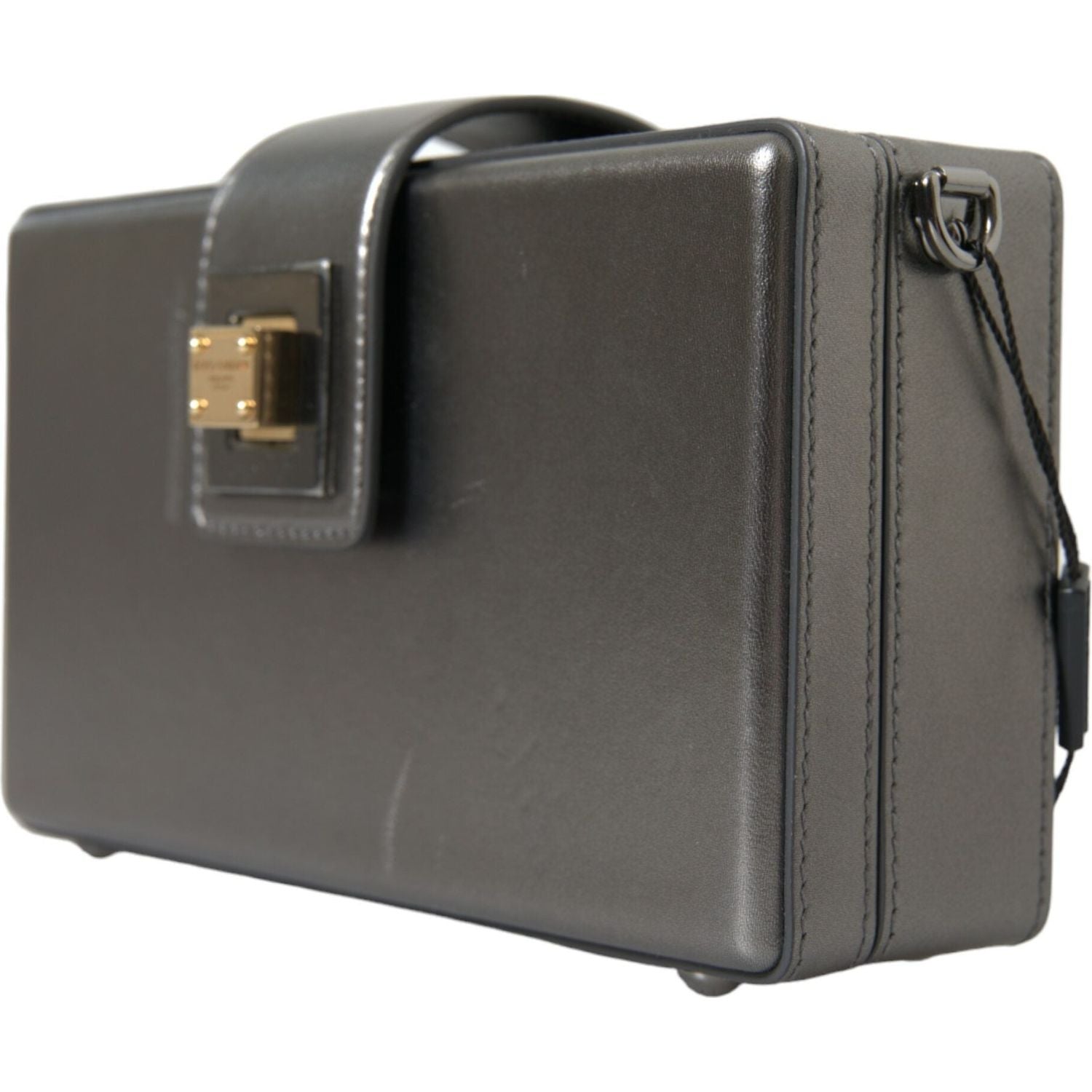 金属灰色小牛皮单肩包，配链带