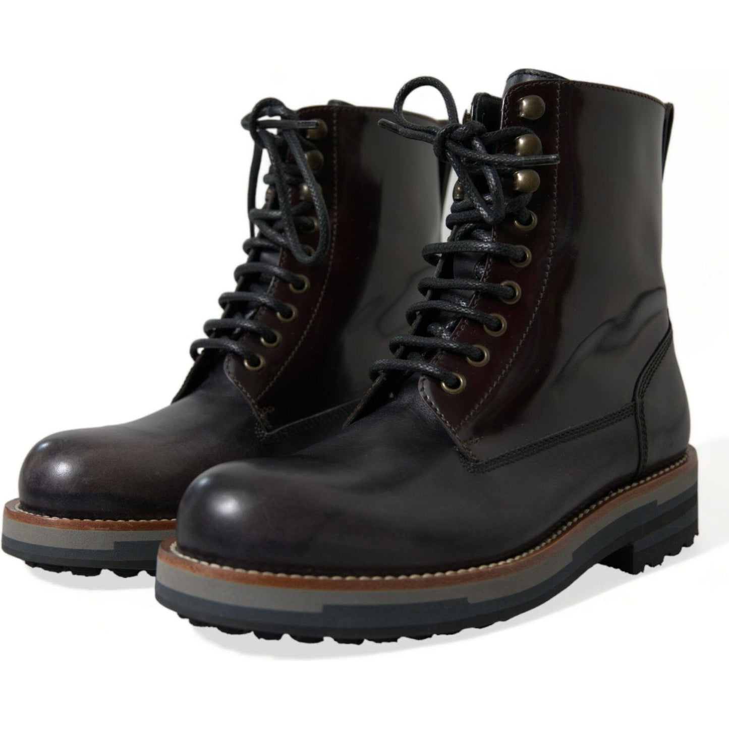 Dolce & Gabbana Black Leather Military Combat Boots Shoes Dolce & Gabbana