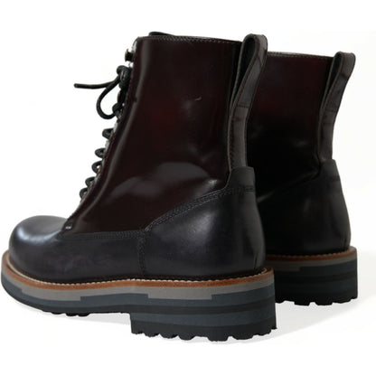 Dolce & Gabbana Black Leather Military Combat Boots Shoes Dolce & Gabbana