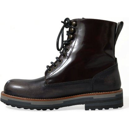 Dolce & Gabbana Black Leather Military Combat Boots Shoes Dolce & Gabbana