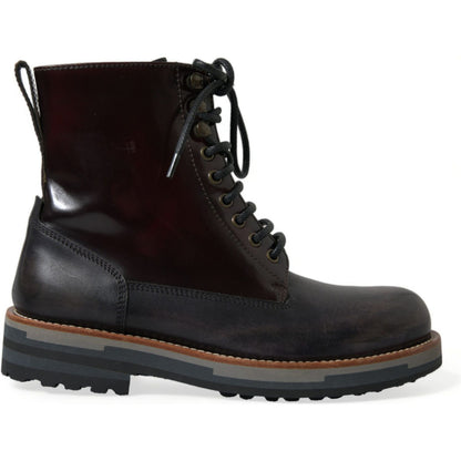 Dolce & Gabbana Black Leather Military Combat Boots Shoes Dolce & Gabbana