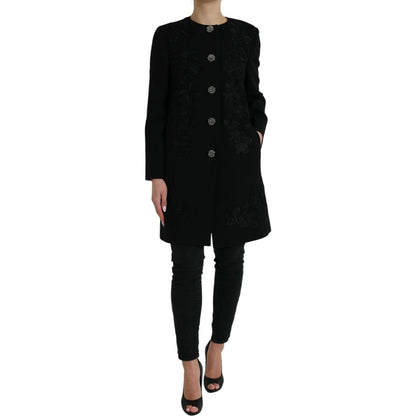 Dolce & Gabbana Black Floral Wool Button Embellished Jacket Dolce & Gabbana