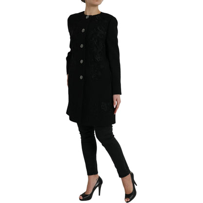 Dolce & Gabbana Black Floral Wool Button Embellished Jacket Dolce & Gabbana