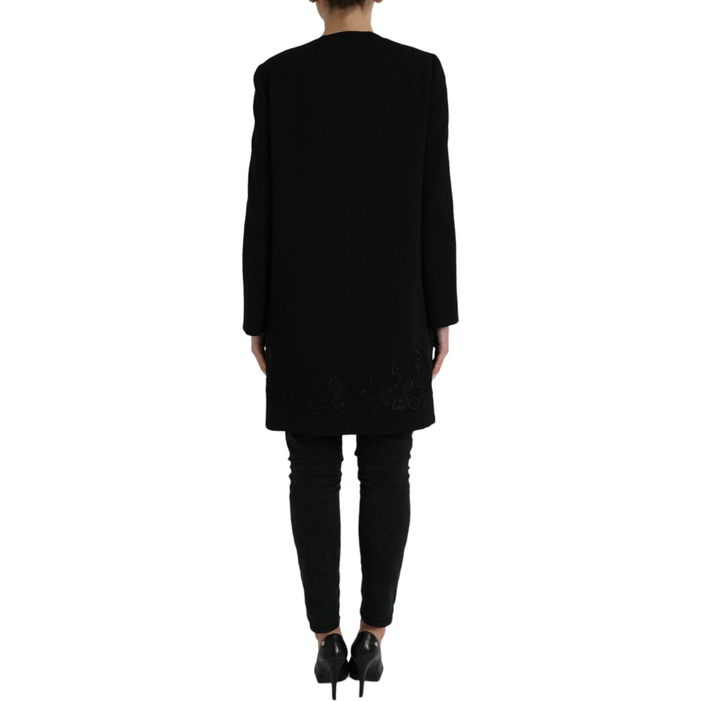 Dolce & Gabbana Black Floral Wool Button Embellished Jacket Dolce & Gabbana