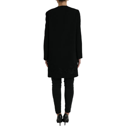 Dolce & Gabbana Black Floral Wool Button Embellished Jacket Dolce & Gabbana