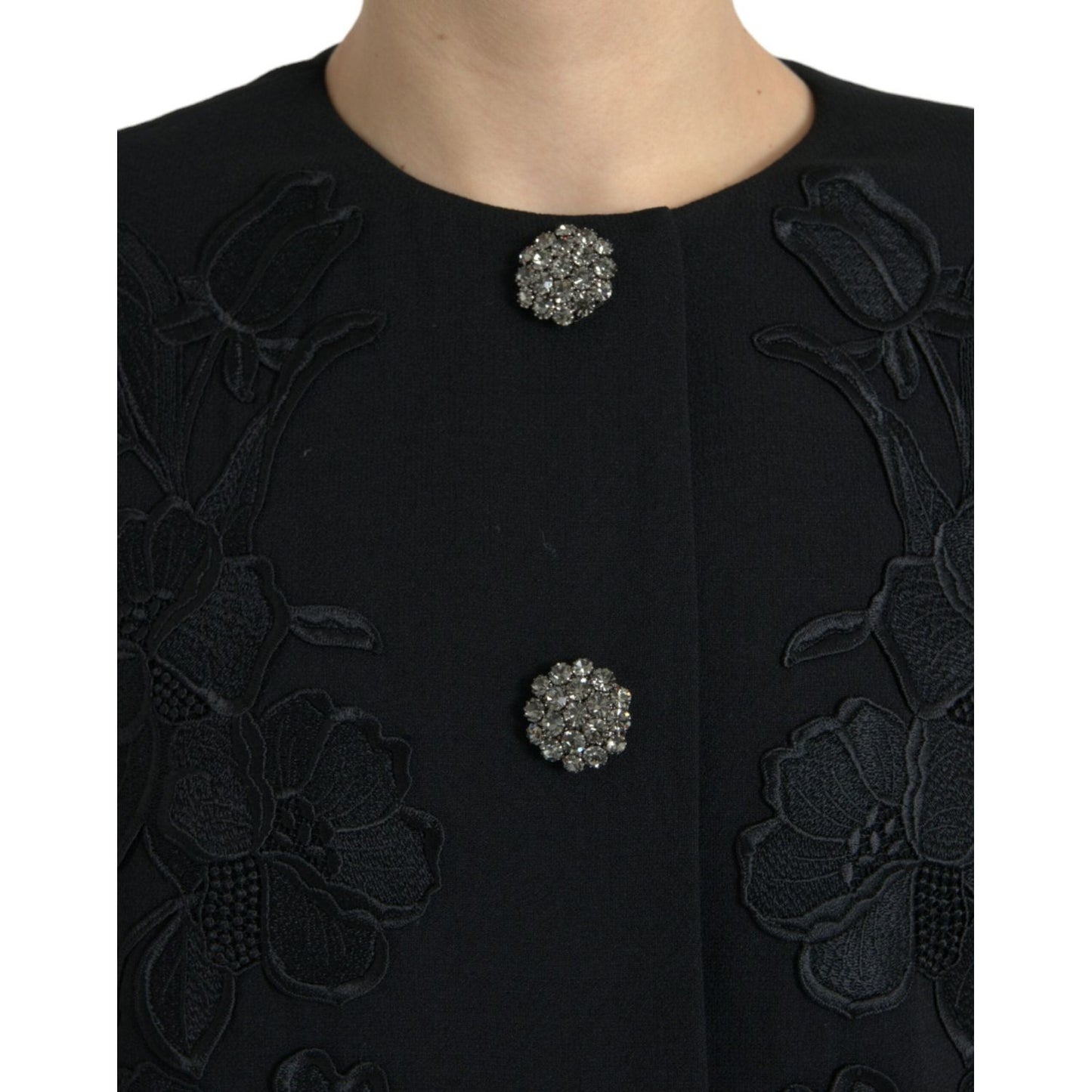 Dolce & Gabbana Black Floral Wool Button Embellished Jacket Dolce & Gabbana