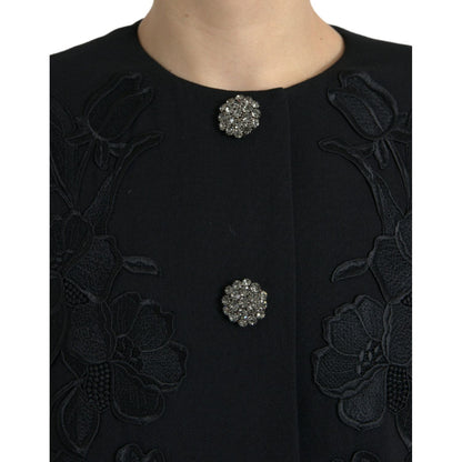 Dolce & Gabbana Black Floral Wool Button Embellished Jacket Dolce & Gabbana